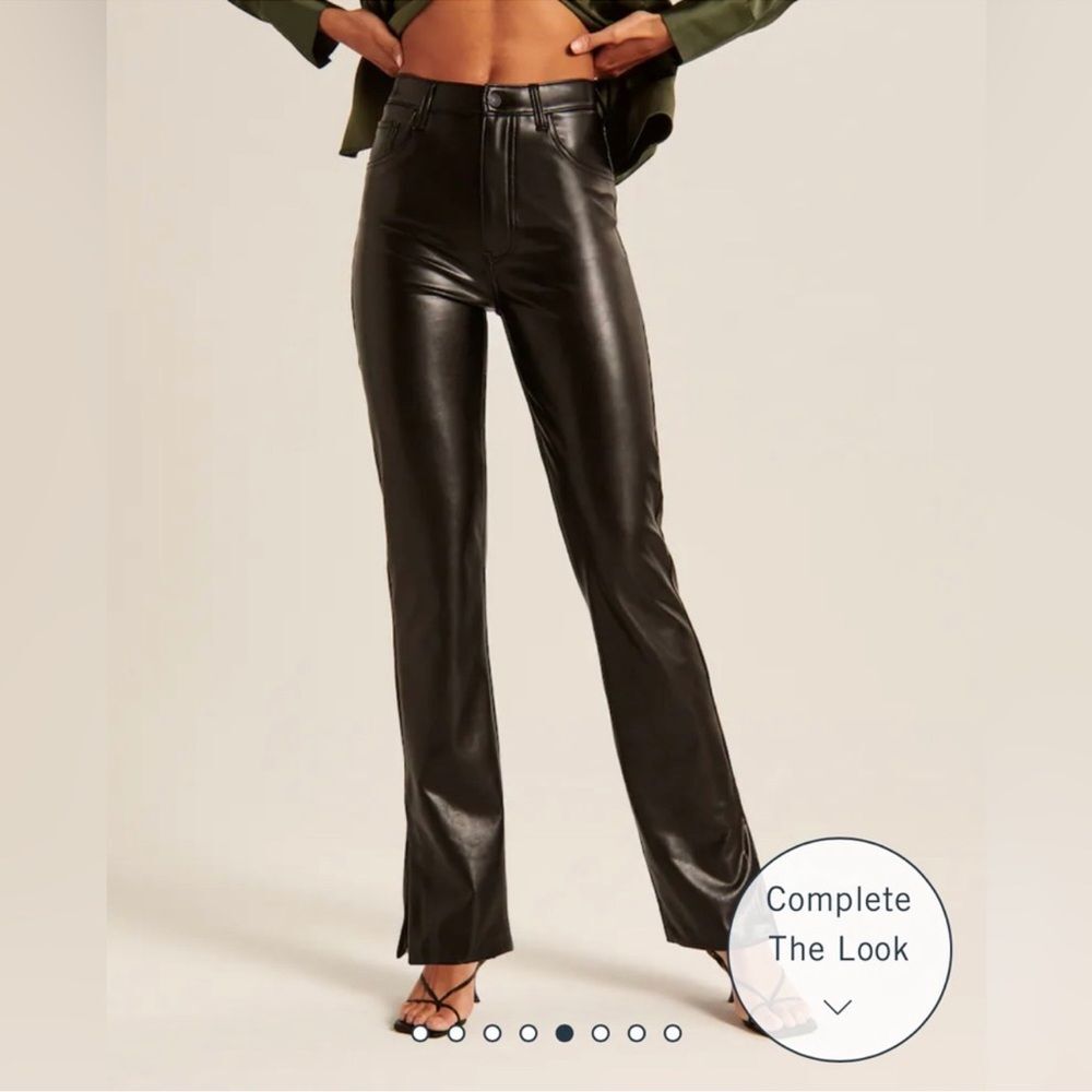 Abercrombie Split-Hem Leather 90s Slim Straight Curve Love Ultra High Rise Pants